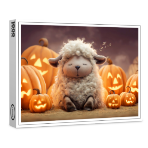 raxxa Premium-Puzzle: Sheep sleeping among Halloween pumpkins illustration