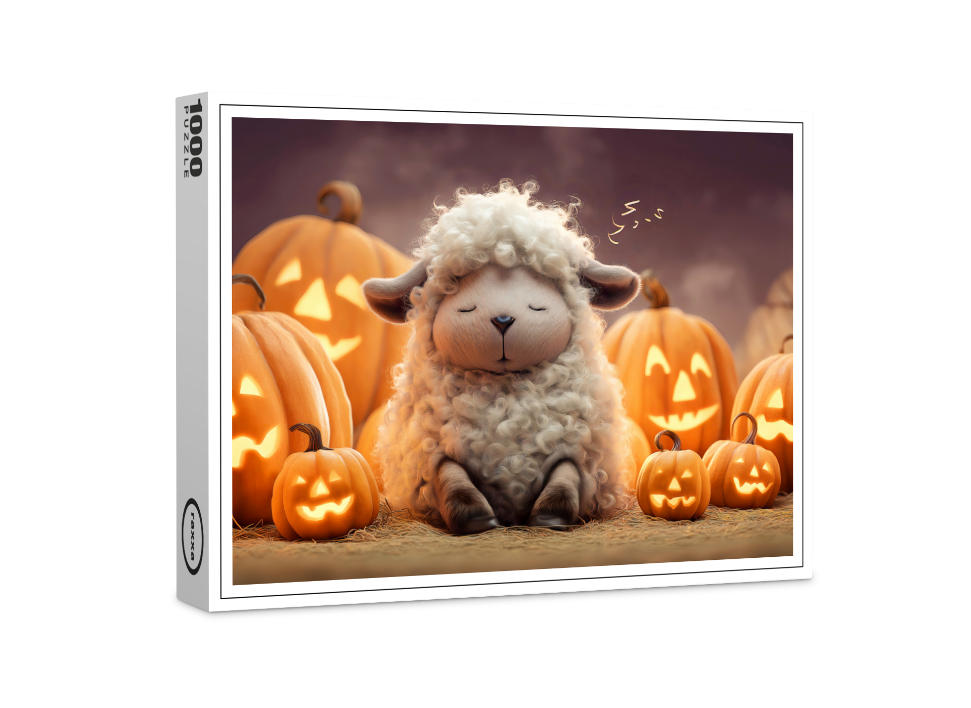 raxxa Premium-Puzzle: Sheep sleeping among Halloween pumpkins illustration