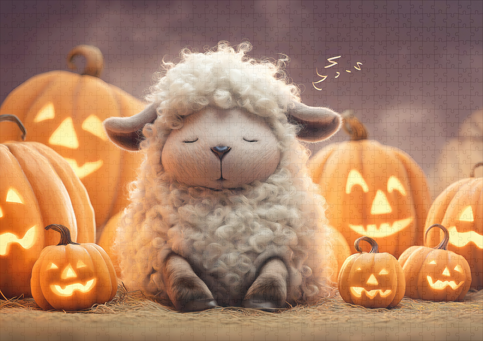 raxxa Premium-Puzzle: Sheep sleeping among Halloween pumpkins illustration – Bild 2