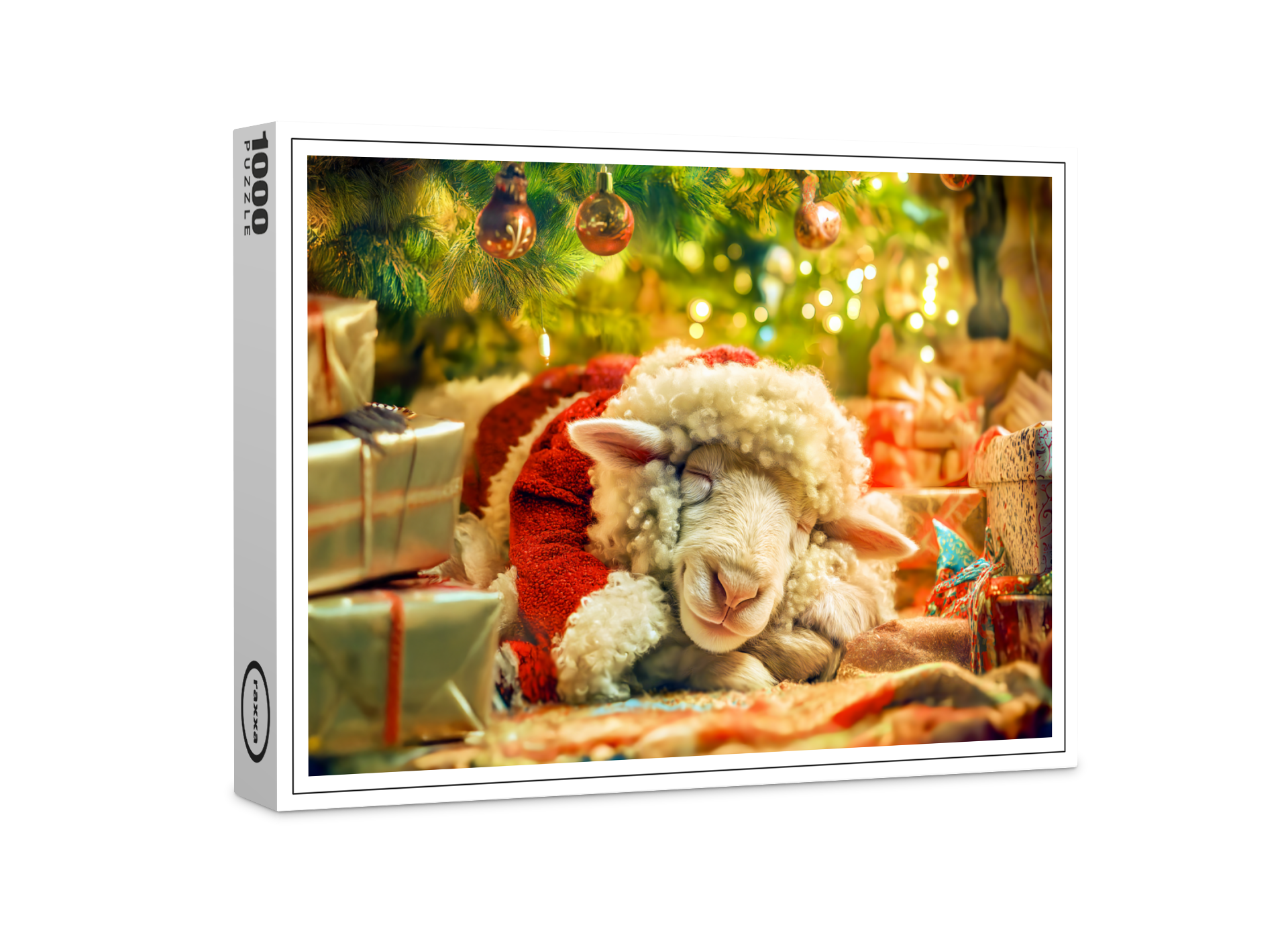 raxxa Premium-Puzzle: Sleeping sheep under Christmas tree lights