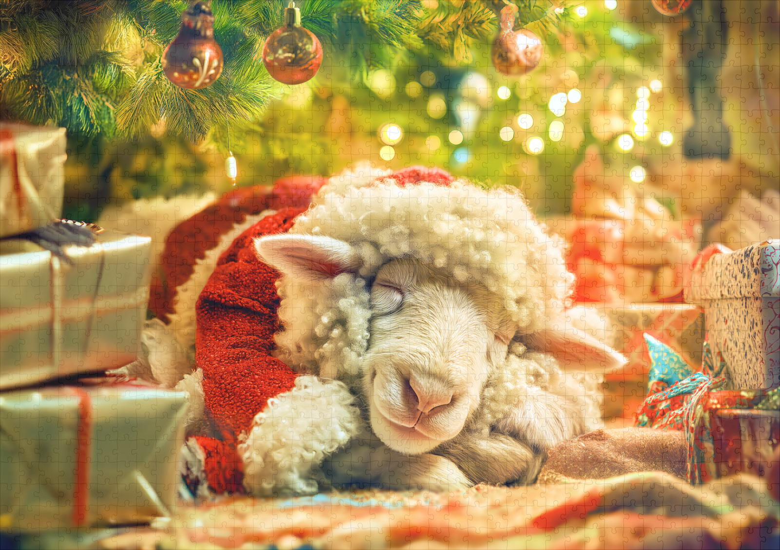raxxa Premium-Puzzle: Sleeping sheep under Christmas tree lights – Bild 2