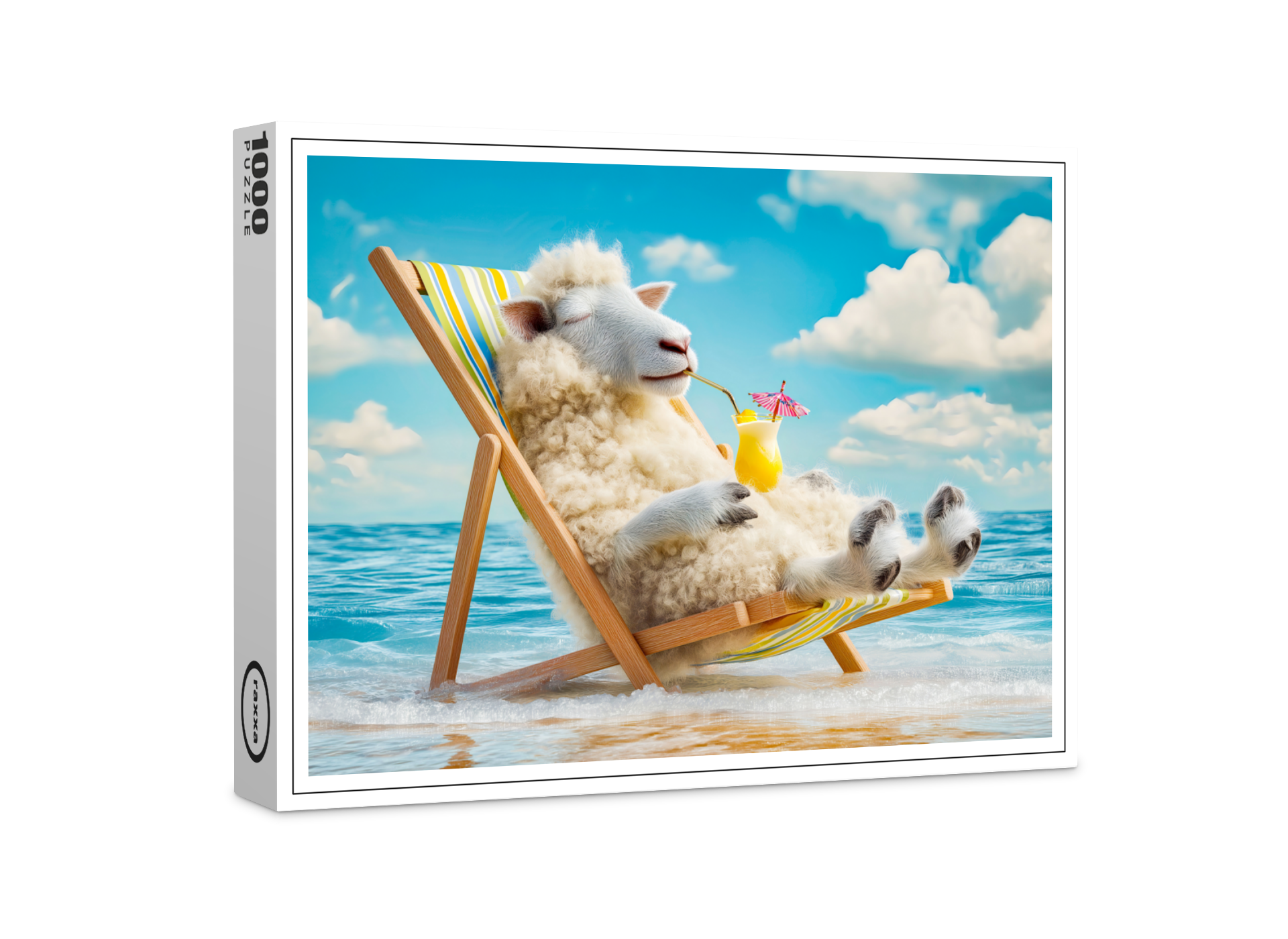 raxxa Premium-Puzzle: Sheep in deck chair with cocktail illustration