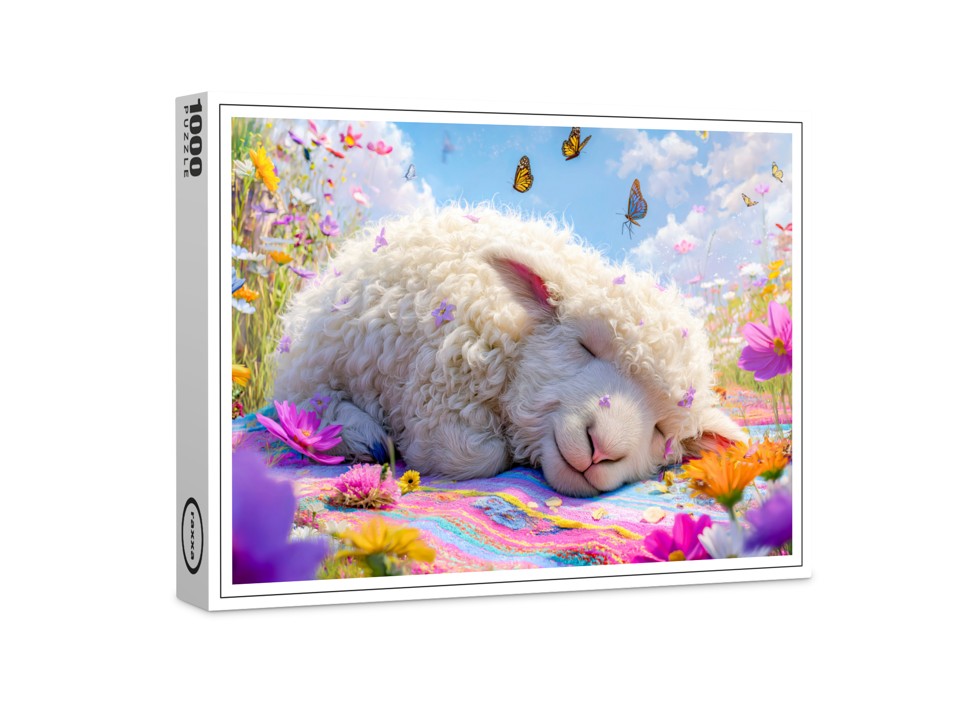 raxxa Premium-Puzzle: Sleeping sheep on meadow picnic blanket