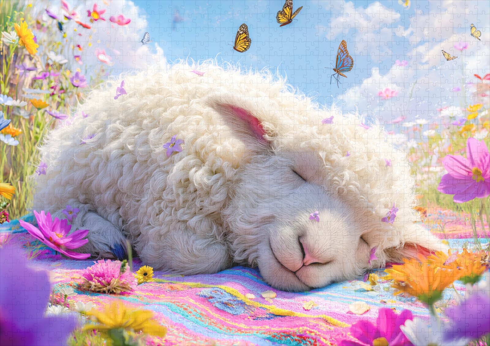 raxxa Premium-Puzzle: Sleeping sheep on meadow picnic blanket – Bild 2