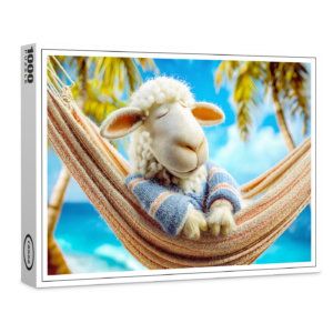 raxxa Premium-Puzzle: Relaxing sheep sleeping in beach hammock