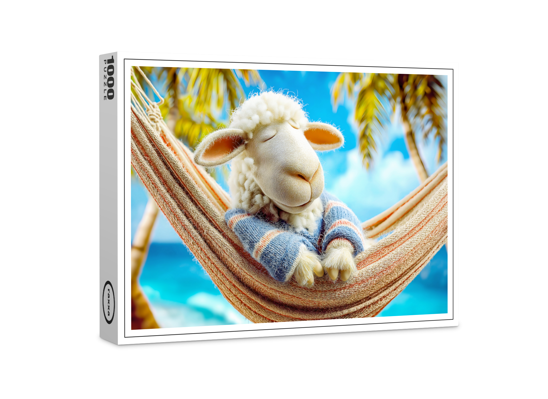 raxxa Premium-Puzzle: Relaxing sheep sleeping in beach hammock