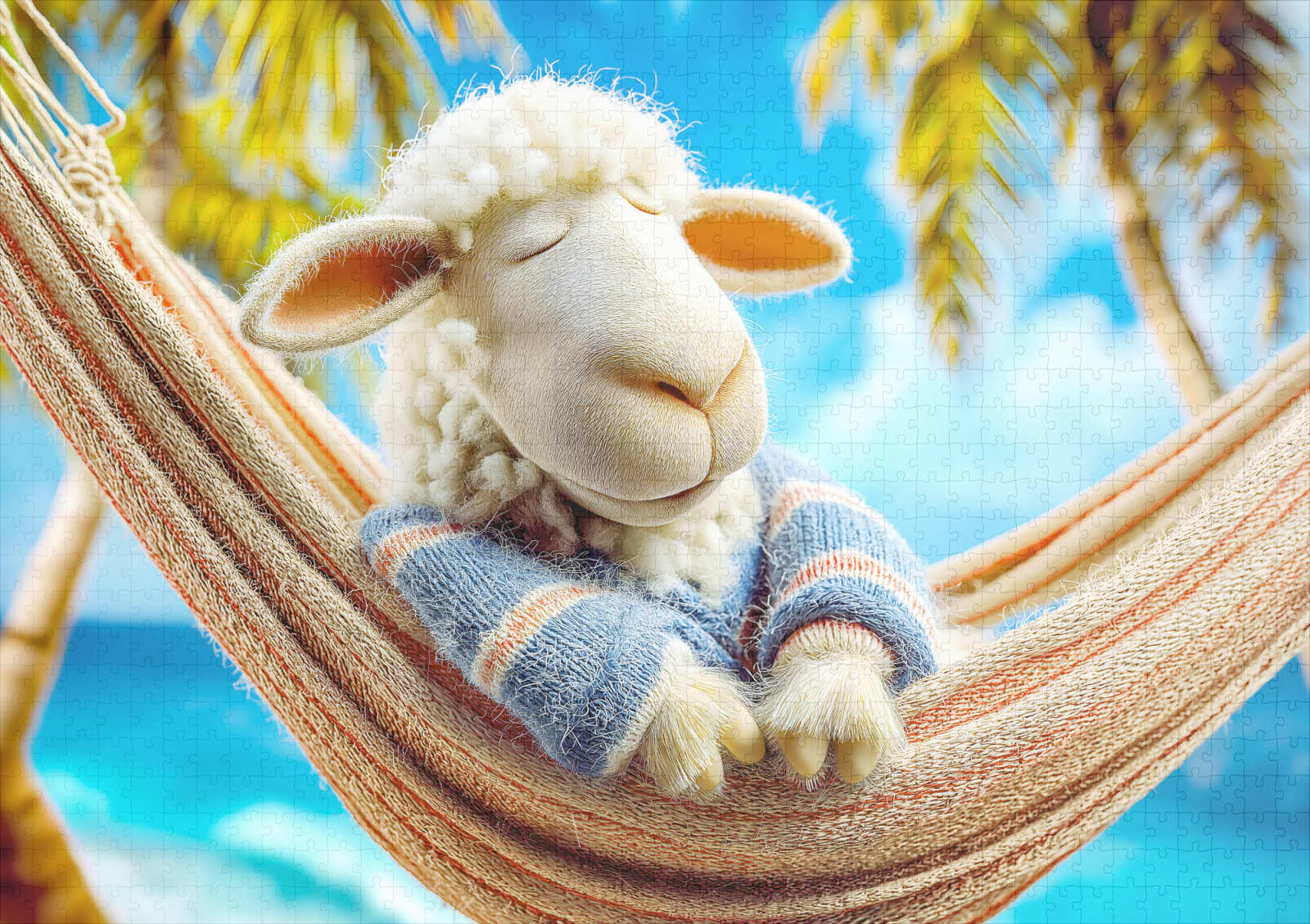 raxxa Premium-Puzzle: Relaxing sheep sleeping in beach hammock – Bild 2