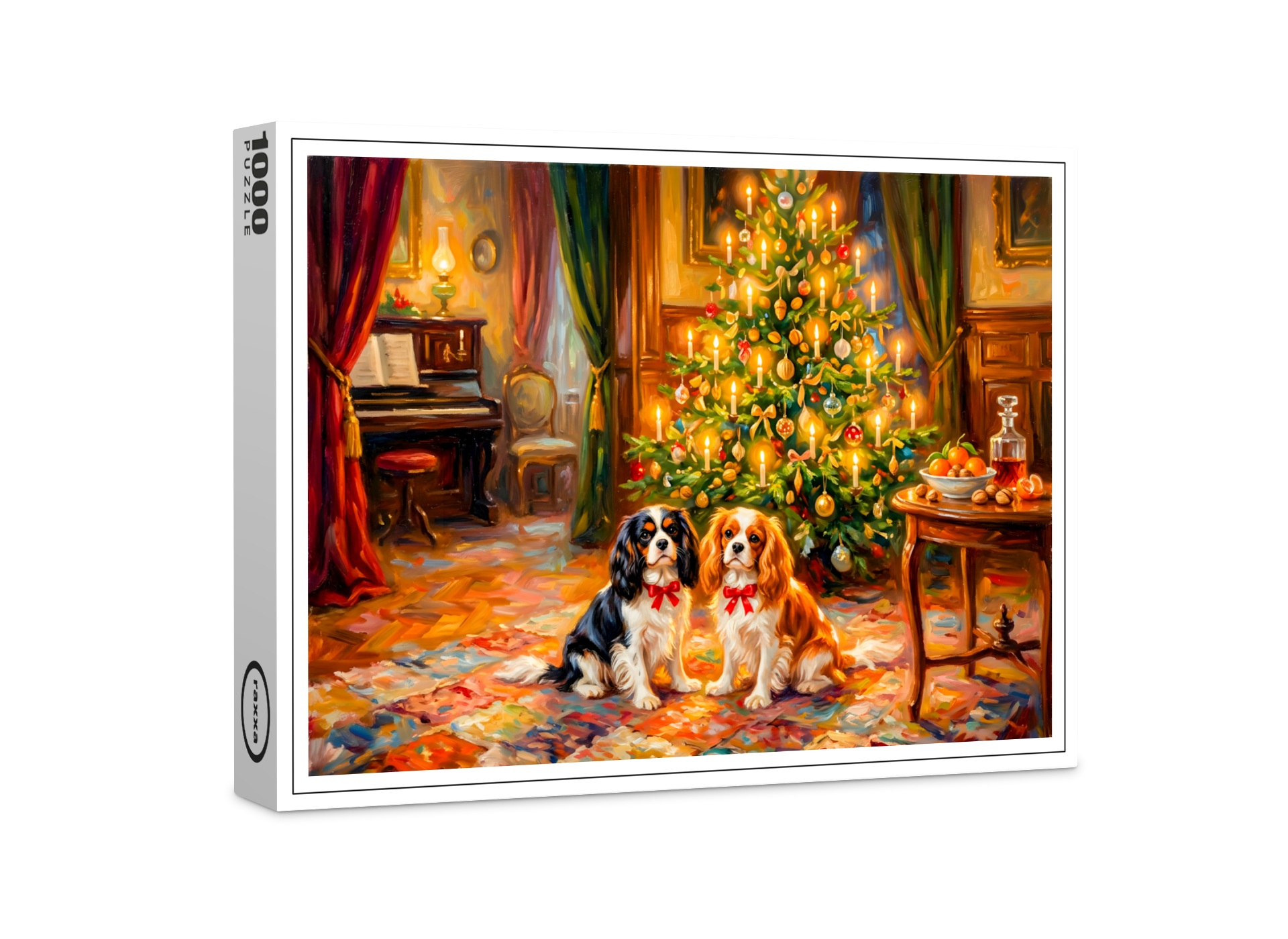 raxxa Premium-Puzzle: Cavalier Spaniels by Christmas Tree