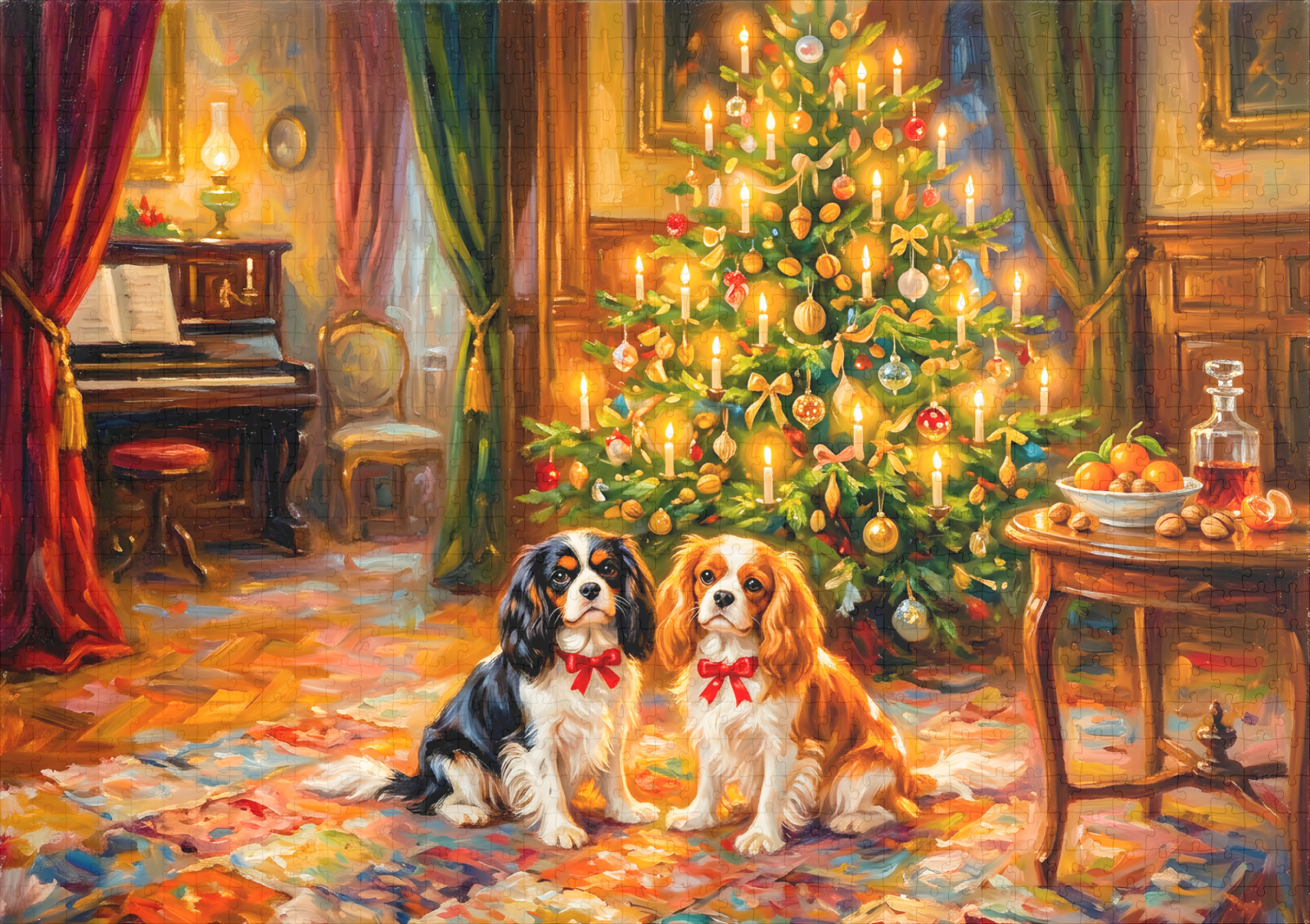 raxxa Premium-Puzzle: Cavalier Spaniels by Christmas Tree - immagine 2