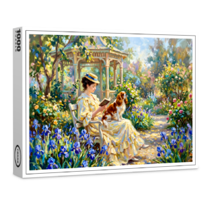 raxxa Premium-Puzzle: Woman Reading in Garden with Cavalier Spaniel