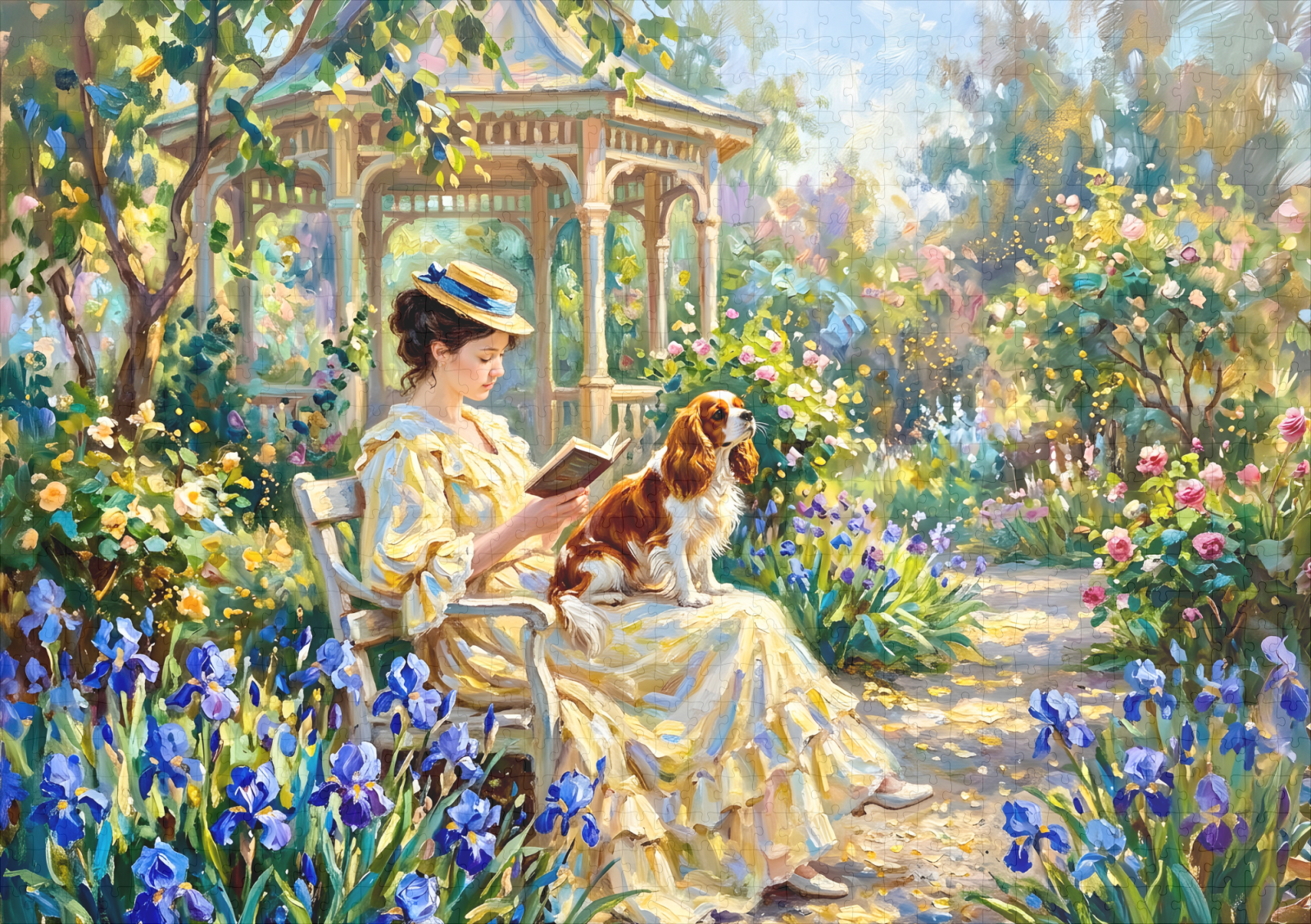 raxxa Premium-Puzzle: Woman Reading in Garden with Cavalier Spaniel – Bild 2