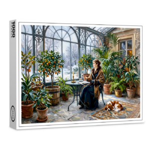 raxxa Premium-Puzzle: Cozy Winter Orangery with Cavalier Spaniel