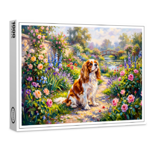 raxxa Premium-Puzzle: Cavalier Spaniel in Summer Garden by Pond