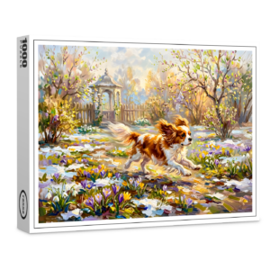 raxxa Premium-Puzzle: Cavalier Spaniel in Blooming Spring Garden