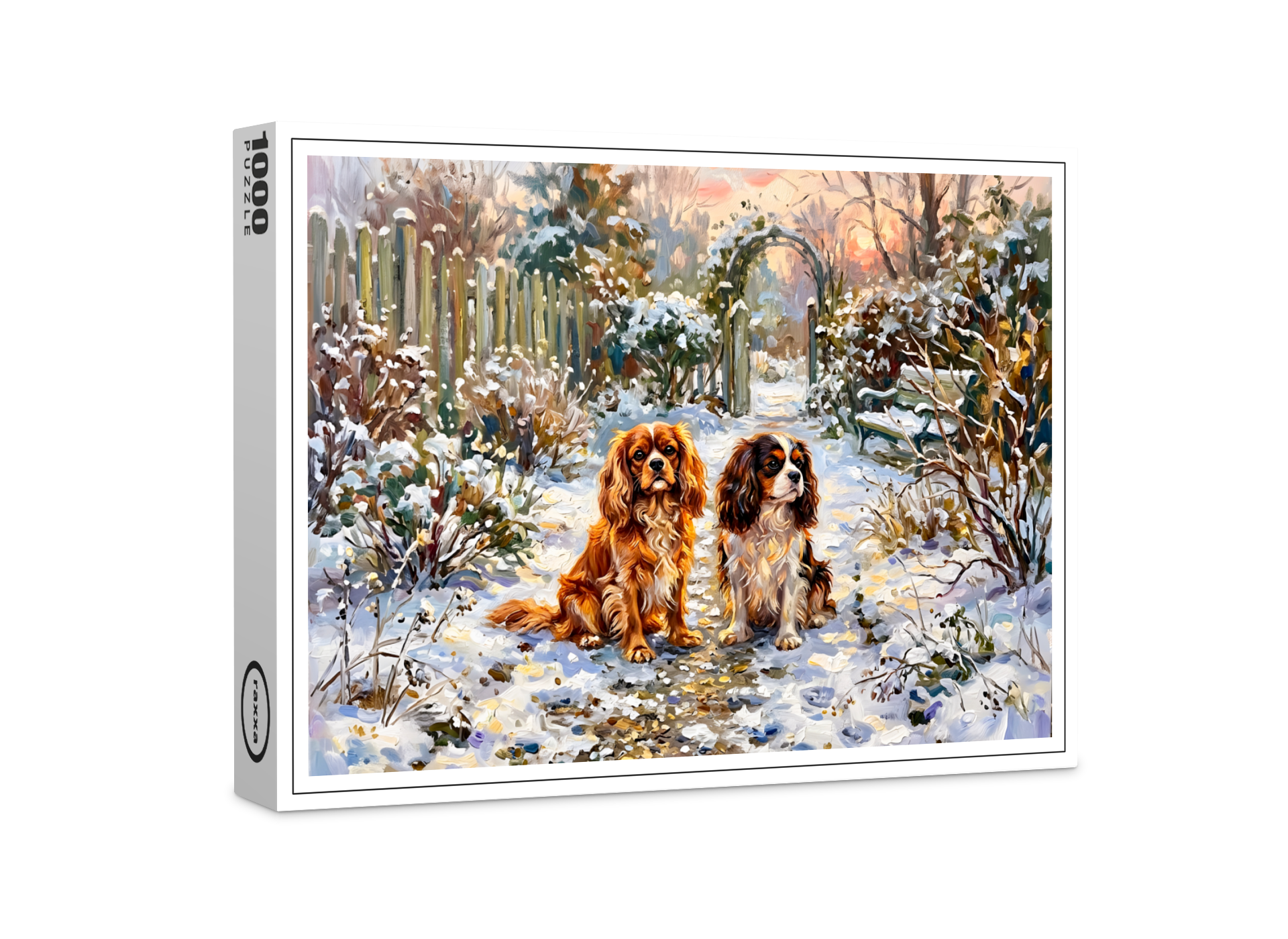 raxxa Premium-Puzzle: Two Cavalier Spaniels on Winter Path