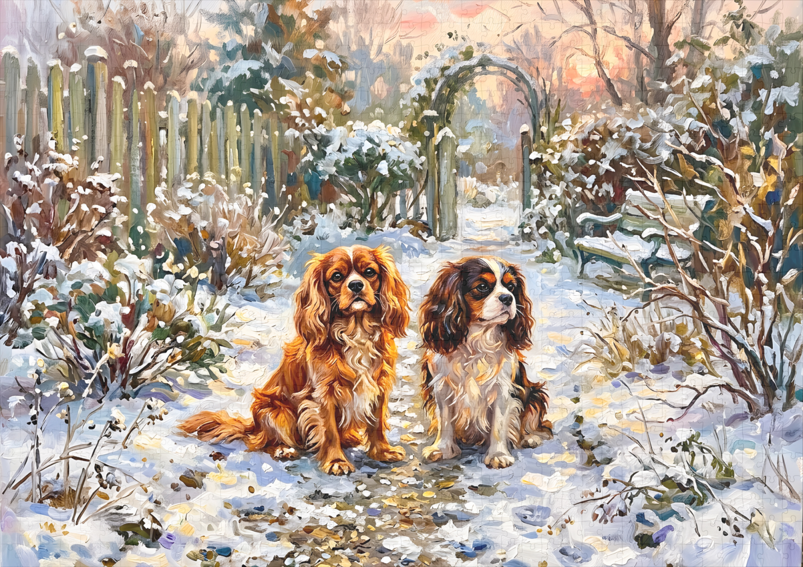 raxxa Premium-Puzzle: Two Cavalier Spaniels on Winter Path – Bild 2