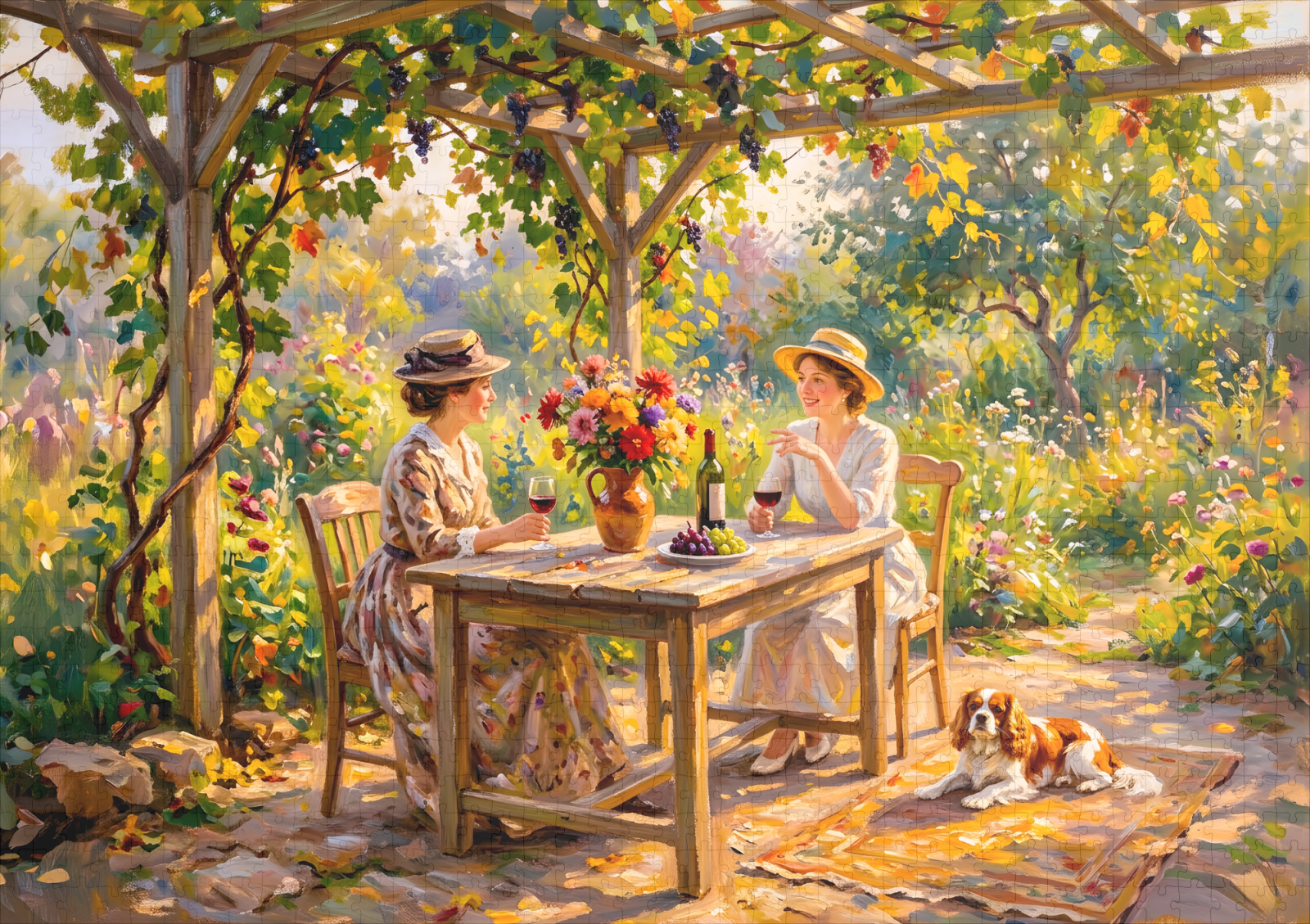raxxa Premium-Puzzle: Ladies Sharing Wine Under Garden Pergola - Image 2