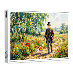 raxxa Premium-Puzzle: Man Walking Field Path with Cavalier Spaniel