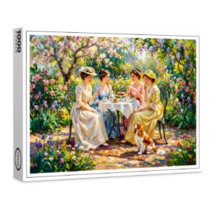 raxxa Premium-Puzzle: Ladies’ Garden Gathering with Cavalier Spaniel
