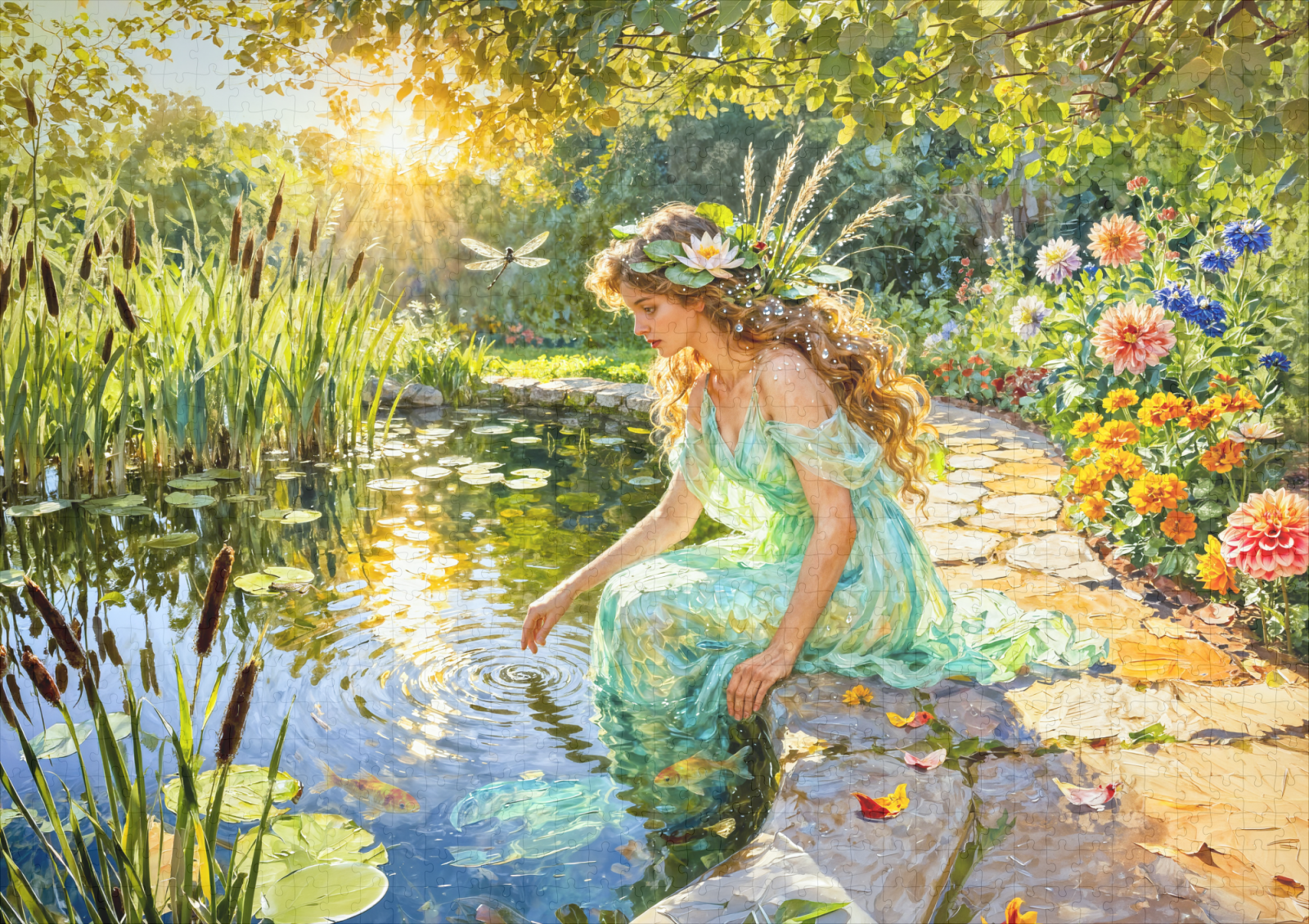raxxa Premium-Puzzle: Greek Goddess Naiade Garden Pond – Bild 2