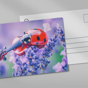 raxxa Postkarte: Photorealistic Ladybug Playing Violin on Lavender