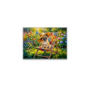 raxxa Glas-Magnet: Whimsical Summer Garden Mops Dog Illustration