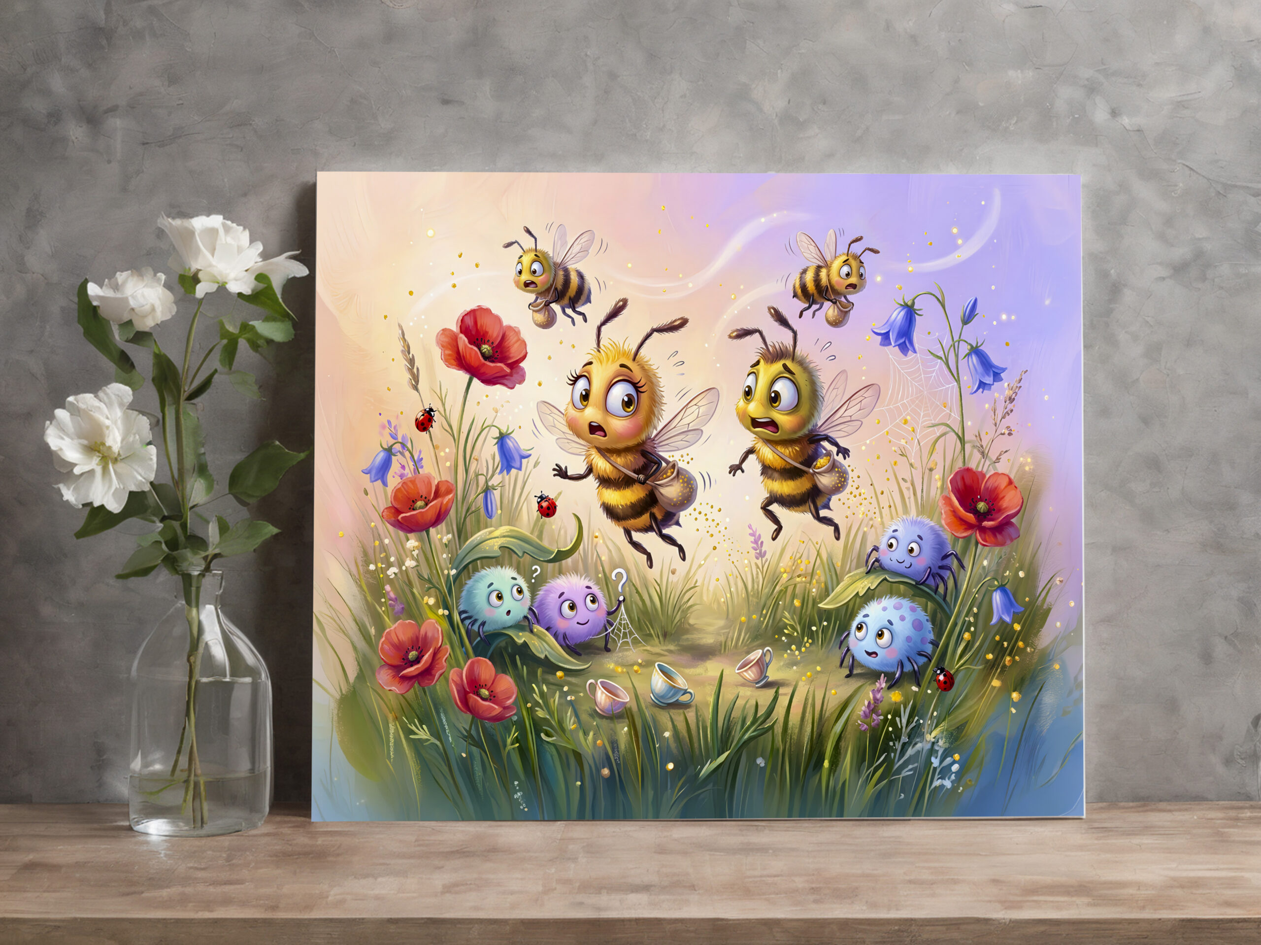 raxxa Canva: Bees avoiding spiderwebs while searching meadow pollen