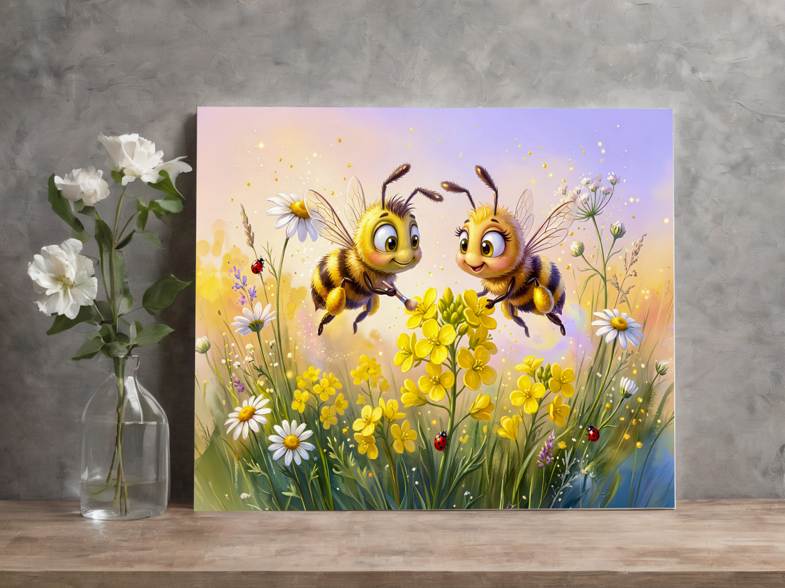 raxxa Canva: Two bees pollinating canola in comic illustration - Imagen 2