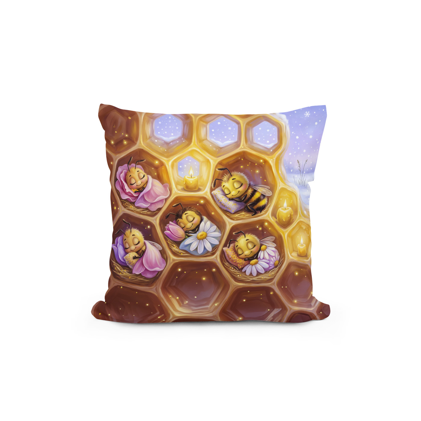 Kissen: Bees sleeping in honeycombs under soft petal blankets - Imagen 2