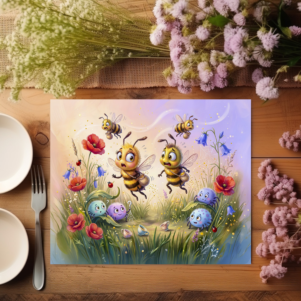 raxxa Premium-Tischset: Bees avoiding spiderwebs while searching meadow pollen – Bild 3