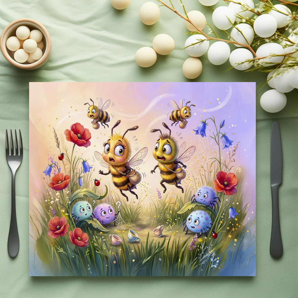 raxxa Premium-Tischset: Bees avoiding spiderwebs while searching meadow pollen