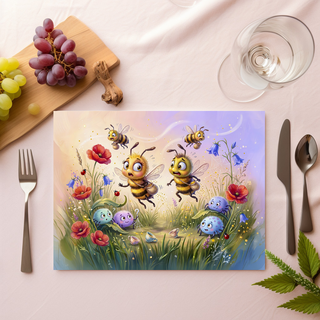 raxxa Premium-Tischset: Bees avoiding spiderwebs while searching meadow pollen – Bild 2