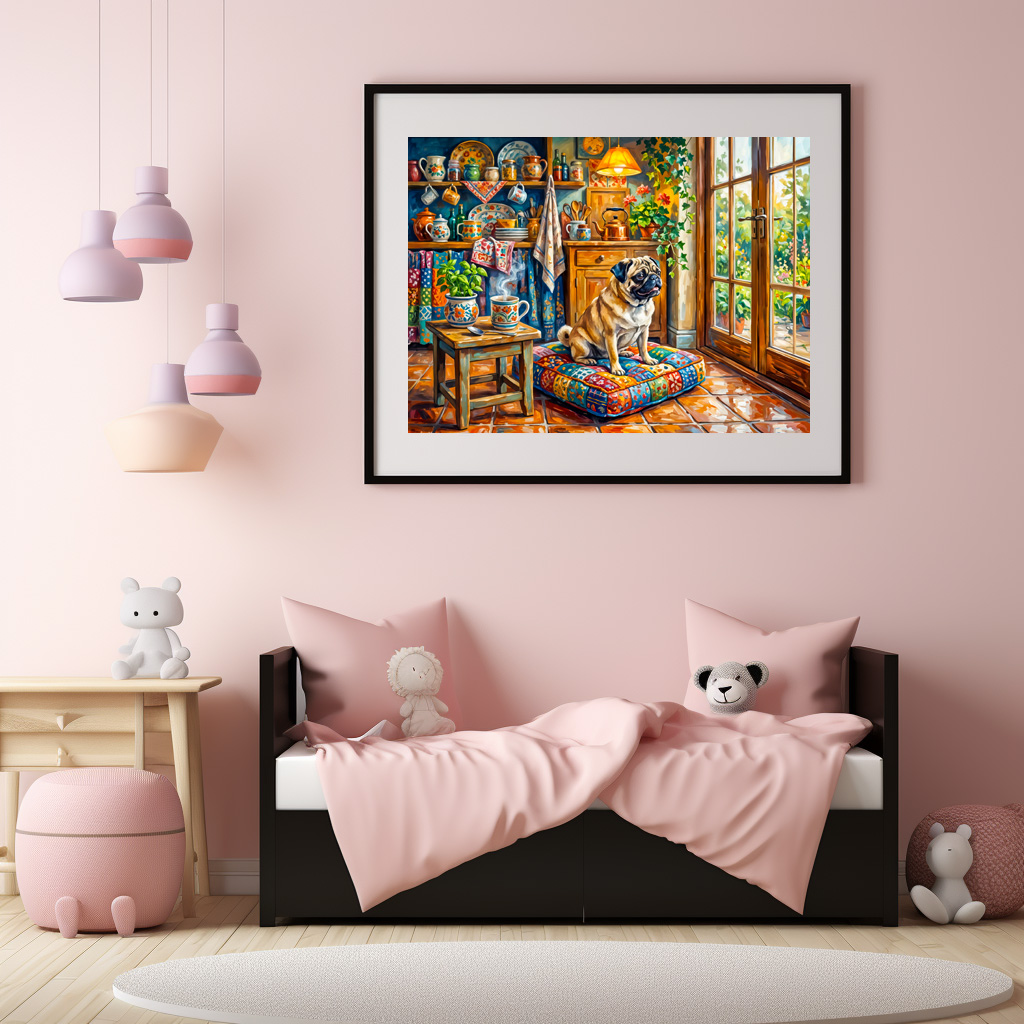 Poster: Whimsical Cottage Kitchen Window Mops Illustration - Imagen 3