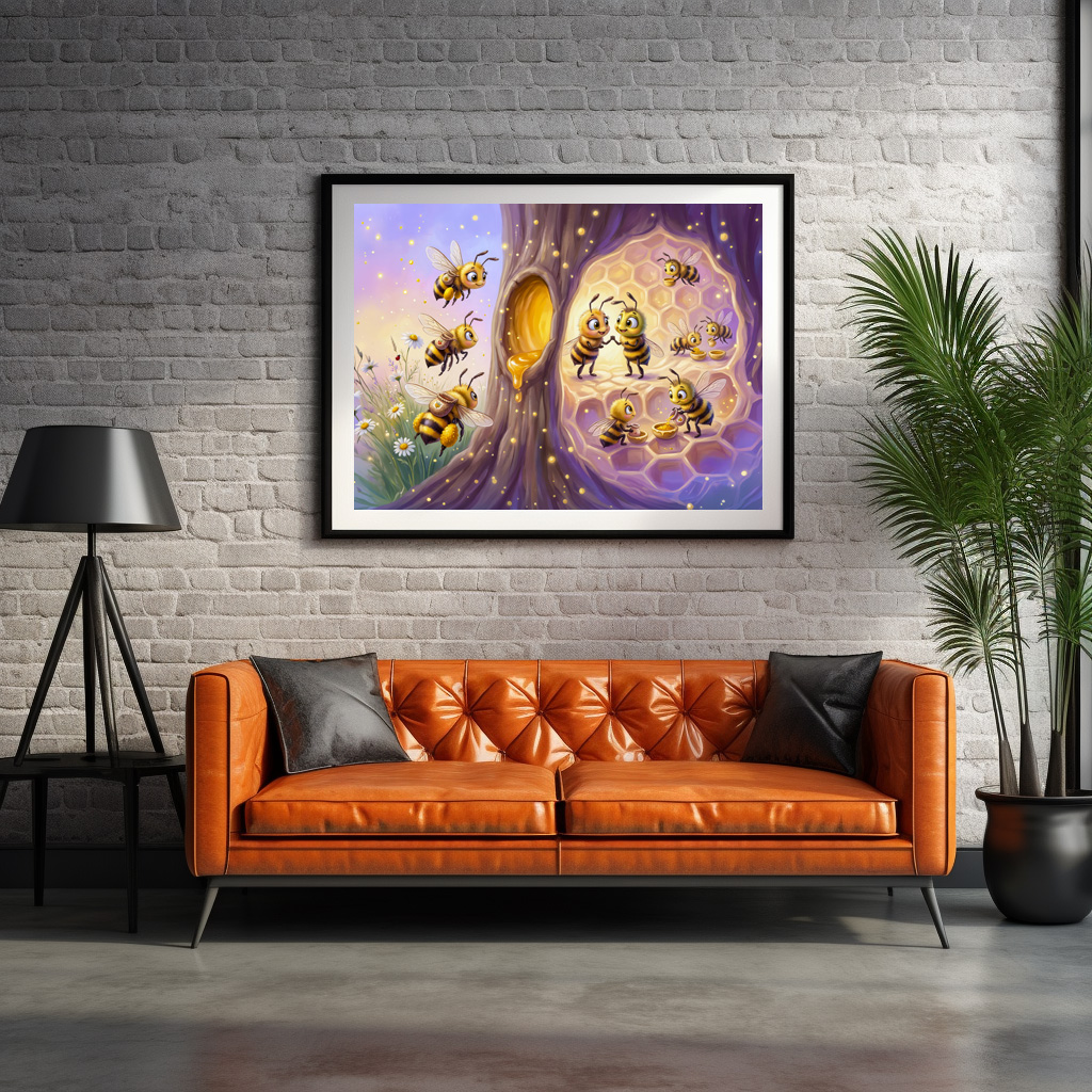 Poster: Two bees returning with pollen in comic illustration - immagine 2