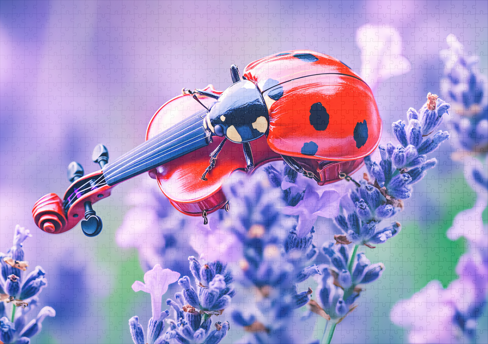 raxxa Premium-Puzzle: Photorealistic Ladybug Playing Violin on Lavender – Bild 2