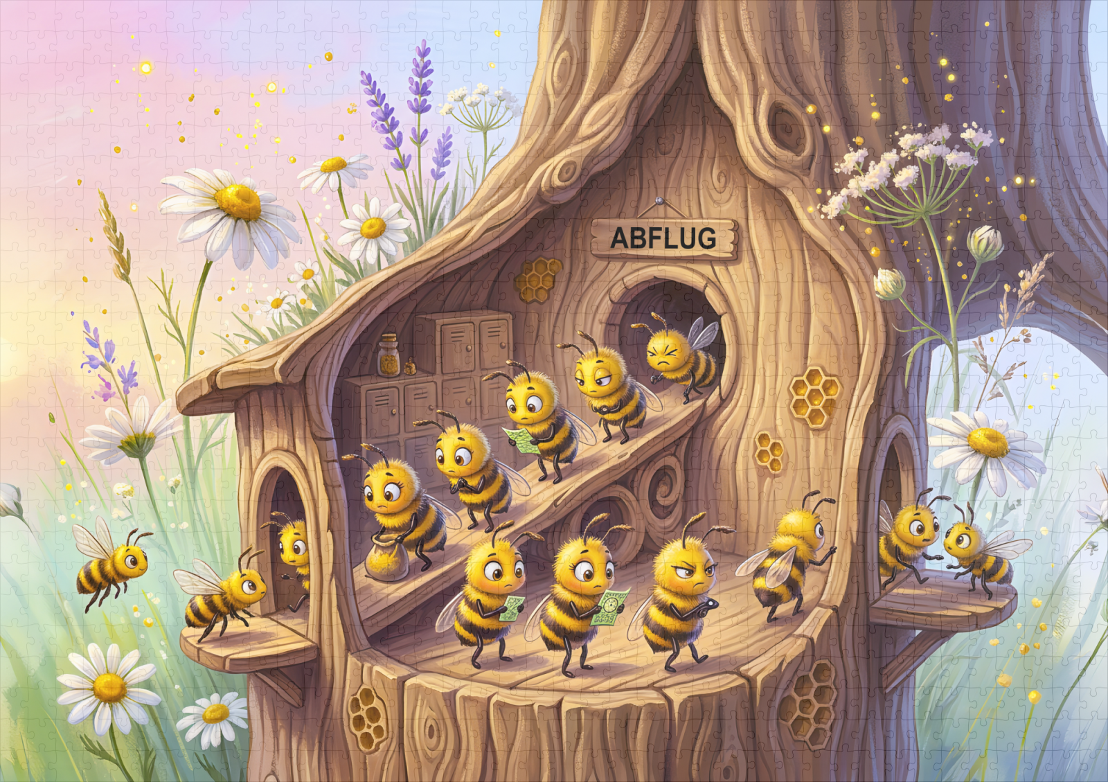 raxxa Premium-Puzzle: Two bees preparing for cheerful comic departure – Bild 2